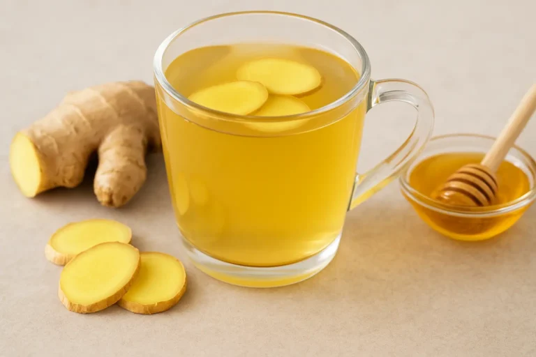 Ceai de ghimbir cu felii proaspete și miere, beneficii pentru imunitate, digestie și detoxifiere