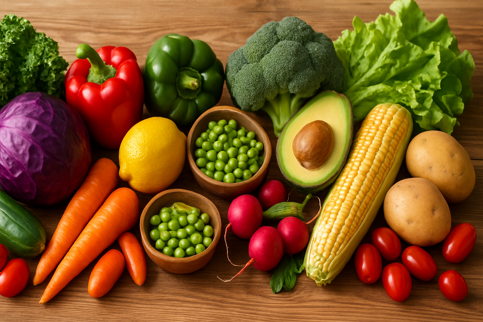 A variety of high-fiber foods including fruits, vegetables, and whole grains.