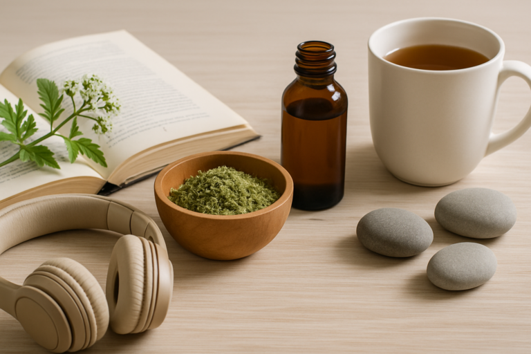 Editorial image illustrating Top 5 Natural Remedies for Stress Relief